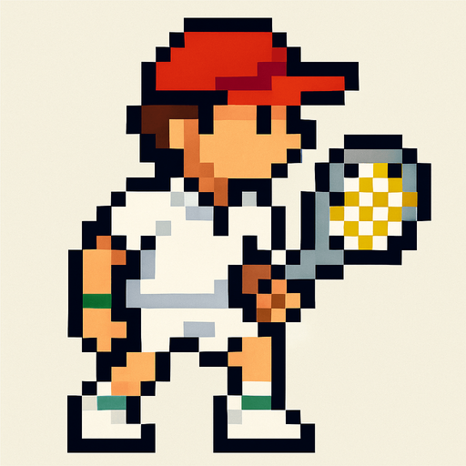 pixelart tennis player looking to the right.
In-Game asset.  2d.  High contrast.  No shadows