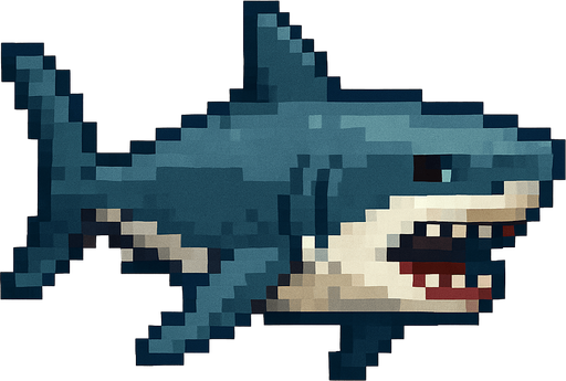 realistic pixel shark.
In-Game asset.  2d.  High contrast.  No shadows