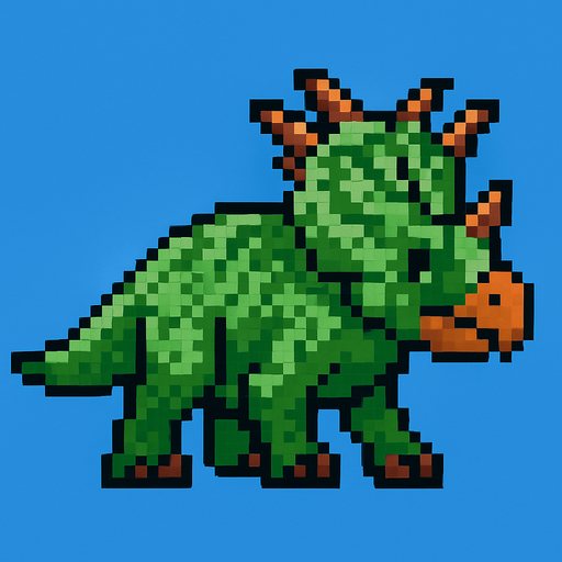 Make it 8 bit style dinosaur Achelousaurus cartoon character.
In-Game asset.  High contrast.  No shadows