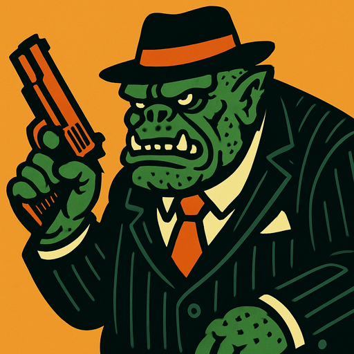 draw a mafia guy like a monster with gun.
In-Game asset.  2d.  High contrast.  No shadows
