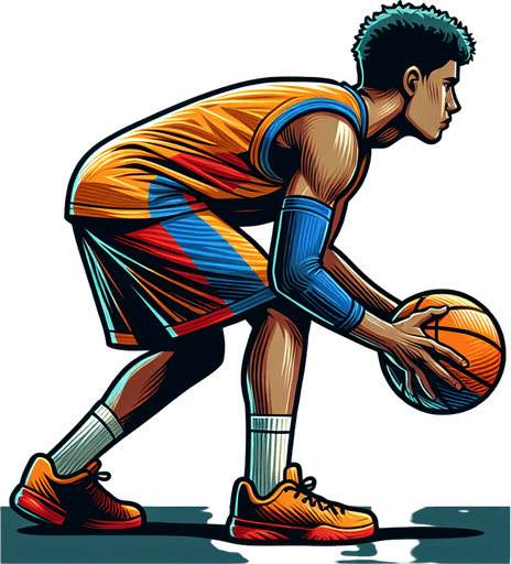 一个穿运动服正在准备投篮的青年，正背对.
Single Game Texture. In-Game asset. 2d. Blank background. High contrast. No shadows.