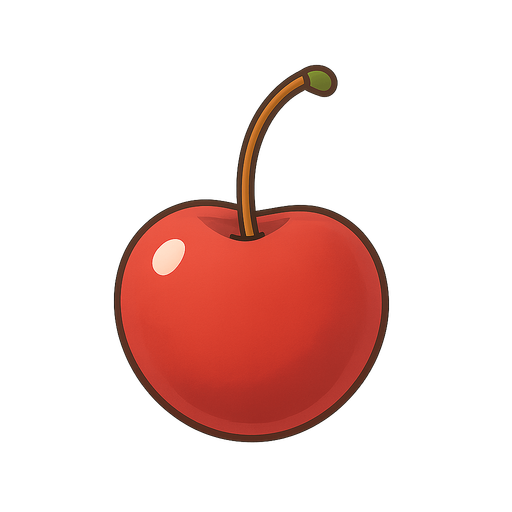 Una cereza roja,la fruta que va en la punta del pastel. No background. Transparent background. Blank background. No shadows. 2d. In-Game asset. flat