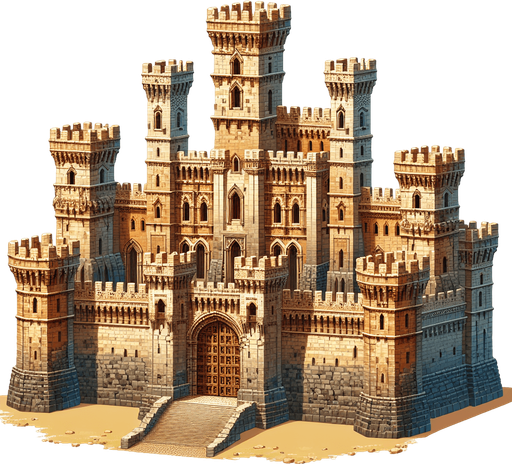 eski bir orta çağ kalesi.
Single Game Texture.  In-Game asset.  2d.  Blank background.  High contrast.  No shadows