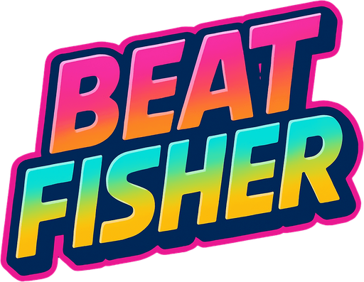 Game logo for the game ‘Beat Fisher’. High def 80’s color themed SVG of the word..
In-Game asset.  2d.  High contrast.  No shadows