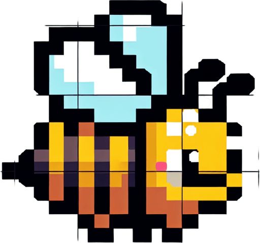 pixel bee faceing left.
Single Game Texture.  In-Game asset.  2d.  Blank background.  High contrast.  No shadows