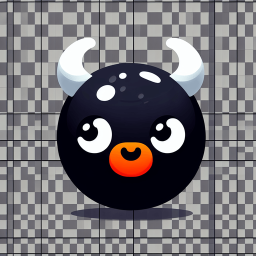 Uma bolinha preta com chifres dos olhos brancos sorridente laranja,jogo 2d fundo png.
Single Game Texture. In-Game asset. 2d. Blank background. High contrast. No shadows.