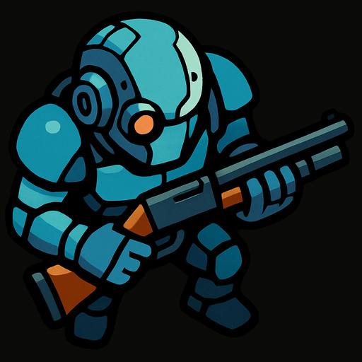 Un cibor visto desde arriba con una escopeta en las manos.
In-Game asset.  2d.  High contrast.  No shadows