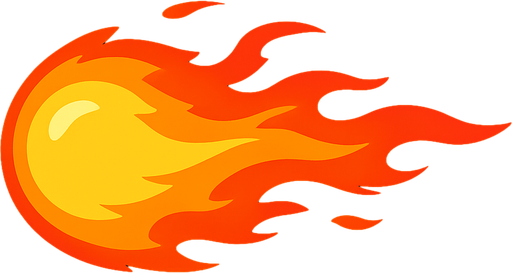 horizontal fire ball.
In-Game asset.  2d.  High contrast.  No shadows