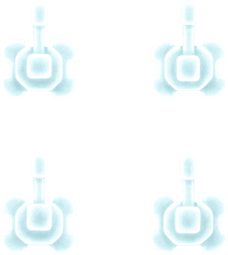 2x2 Sprite Sheet of a turret made of white glow.
single barrel
Seen from above.