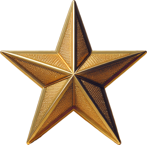 a golden christmas tree star. plastic style. Single Game Texture. In-Game asset. 2d. Blank background. High contrast. No shadows.