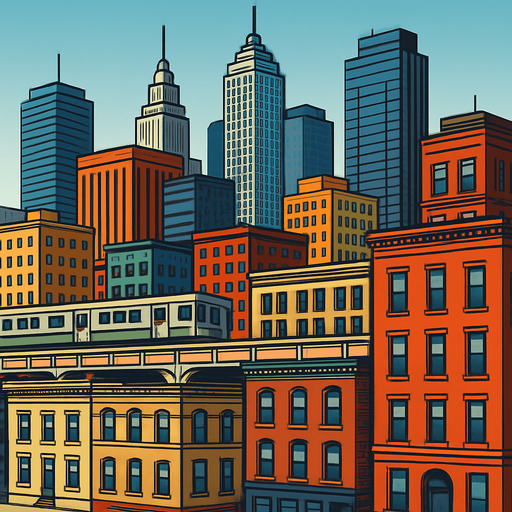 realistic mixed city.
In-Game asset.  2d.  High contrast.  No shadows