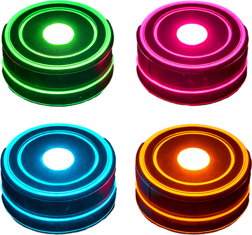 make it neon cyberpunk style, make one green, one pink, one light blue, and one orange, add a white circle in the middle of each