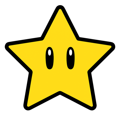 Star mario grafics no background.
In-Game asset.  2d.  High contrast.  No shadows