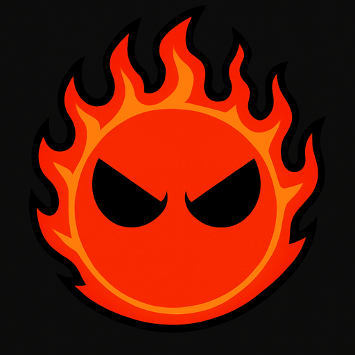 make a red firey circle with black eyes that are mad and no mouth.
In-Game asset.  2d.  High contrast.  No shadows