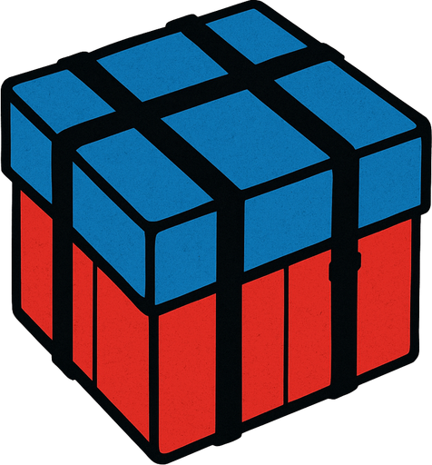 mavi ve kırmızı renklerinde siyah çizgileri olan bir airdrop kutusu yap, kuş bakışı olsun üstten gözüksün.
In-Game asset.  2d.  High contrast.  No shadows. bird eye