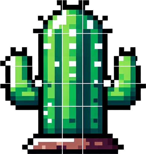 cactus , 2d, pixel art.
Single Game Texture. In-Game asset. 2d. Blank background. High contrast. No shadows.