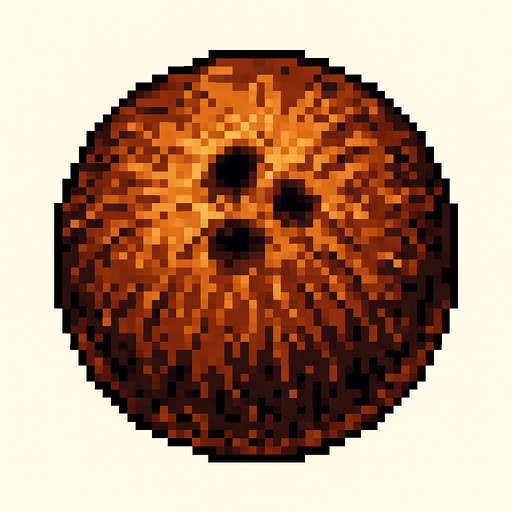 Un coco, visto desde arriba, en 32 bits.
In-Game asset.  2d.  High contrast.  No shadows