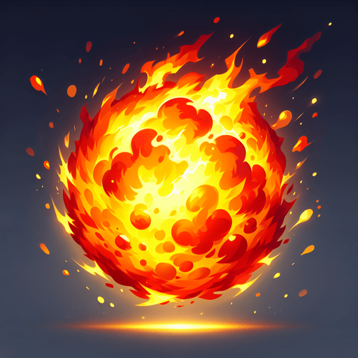 fire ball.
Single Game Texture.  In-Game asset.  2d.  Blank background.  High contrast.  No shadows