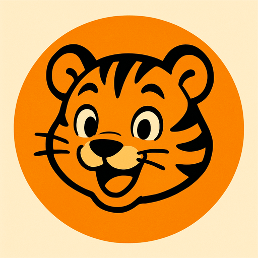 An orange bubble with a cheerful tiger cub face, bold lines and playful expression, cartoon style.
In-Game asset.  2d.  High contrast.  No shadows