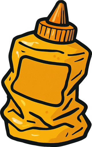 crushed mustard bottle.
In-Game asset.  2d.  High contrast.  No shadows