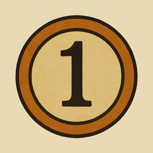 Number 1 button professor Layton game style artwork.
In-Game asset.  2d.  High contrast.  No shadows