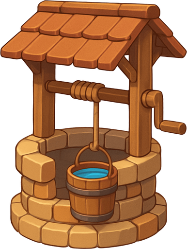 Un pozo con una cubeta llena de agua.
In-Game asset.  No shadows