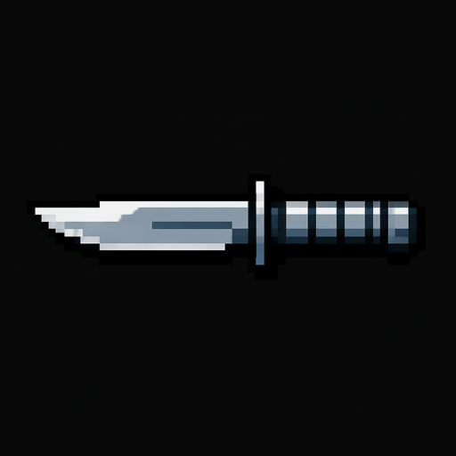 Quiero un cuchillo de color metal en estilo 32 bits.
In-Game asset.  2d.  High contrast.  No shadows