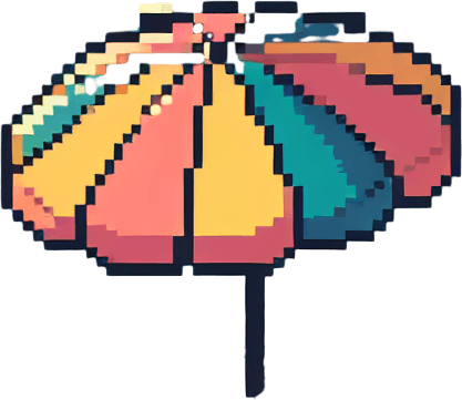 8bit. cartoon. umbrella beach..
Single Game Texture. In-Game asset. 2d. Blank background. High contrast. No shadows.