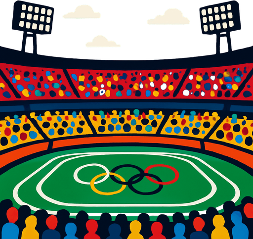 olympic stadium with people watching.
In-Game asset.  2d.  High contrast.  No shadows
