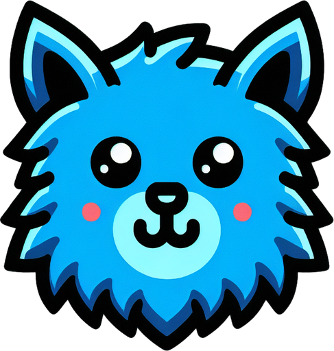 Perfectly square bright blue werevolf head with cute happy face. Cartoon style. Spooky art style. Simple vector style.