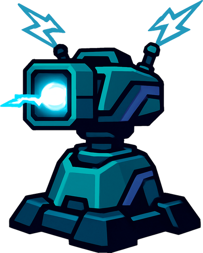 Torreta futurista electrica.
In-Game asset.  2d.  High contrast.  No shadows