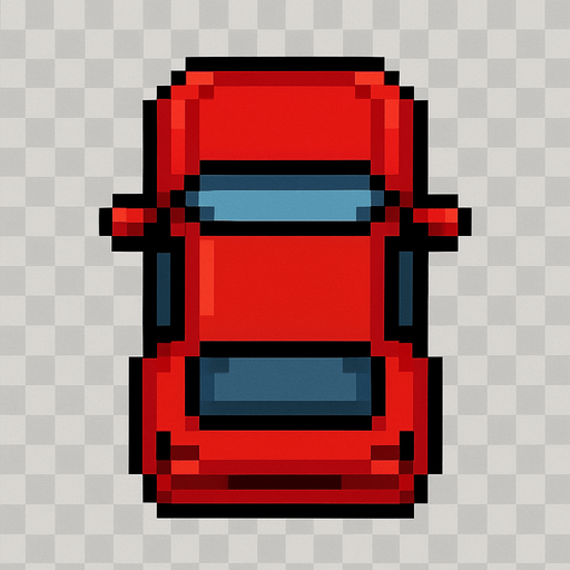 Draw 2d pixel car top view Red..
In-Game asset.  2d.  High contrast.  No shadows