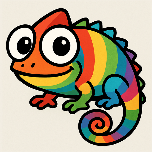 kocaman gözleri olan ve ağzında olan her renge göre renk değiştiren bir bukalemun.
In-Game asset.  2d.  High contrast.  No shadows