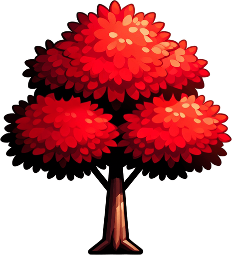 Red tree.
Single Game Texture.  In-Game asset.  2d.  Blank background.  High contrast.  No shadows