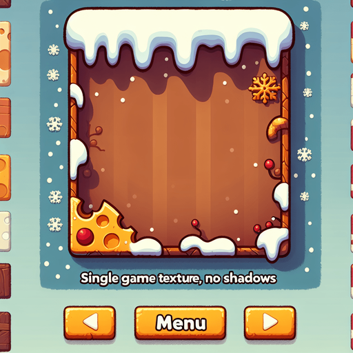 brown menu background, the frame is cheese, winter style Single Game Texture. In-Game asset. 2d. Blank background. High contrast. No shadows.