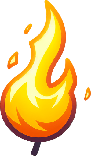 A small vertical flame. Cartoon.
Single Game Texture.  In-Game asset.  2d.  Blank background.  High contrast.  No shadows