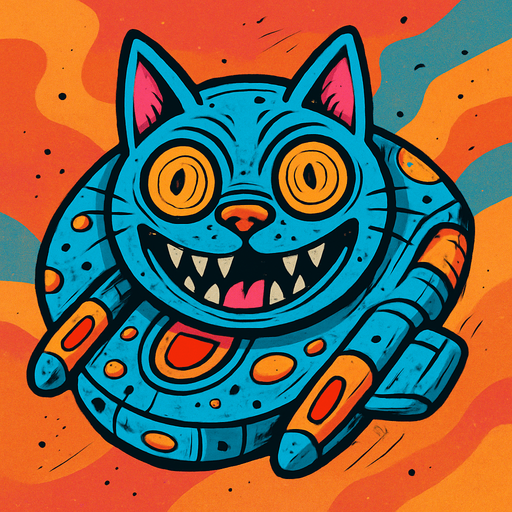 crazy blue cat spaceship top view.