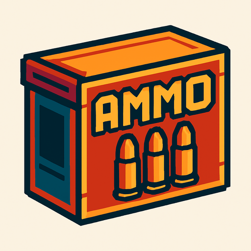 Caja de munición de colores retro pixelart.
In-Game asset.  2d.  High contrast.  No shadows