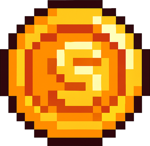 Coin 2d pixilated top down.
In-Game asset.  2d.  High contrast.  No shadows