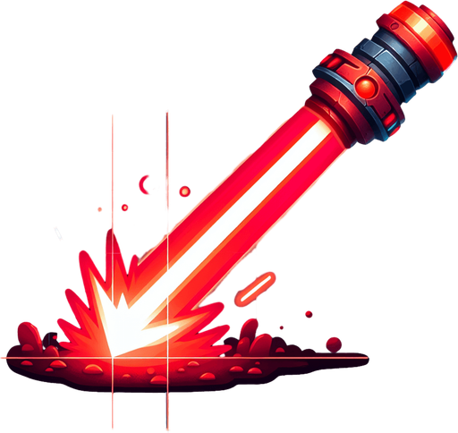 red cartoon laser.
Single Game Texture. In-Game asset. 2d. Blank background. High contrast. No shadows.