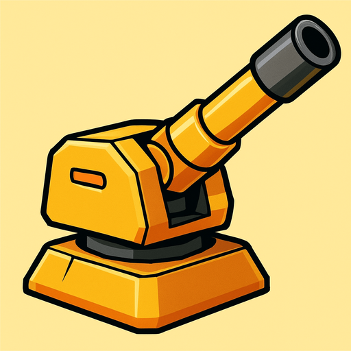 gunTurret aiming diagonal. yellow, HD colors.
In-Game asset.  2d.  High contrast.  No shadows