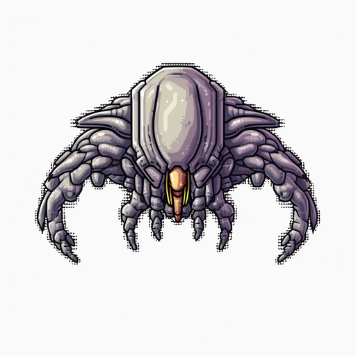Alien enemy boss, adopted to space, flying down
Game Texture. In-Game asset. 2d. Pixelart. White background. Blank background. Low detail. High contrast.