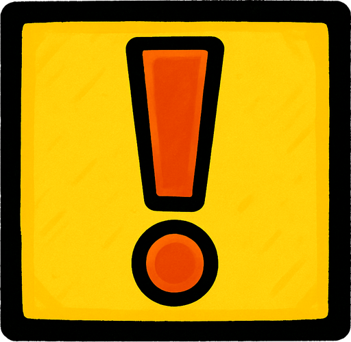 Cuadrado con signo de !.
In-Game asset.  2d.  High contrast.  No shadows