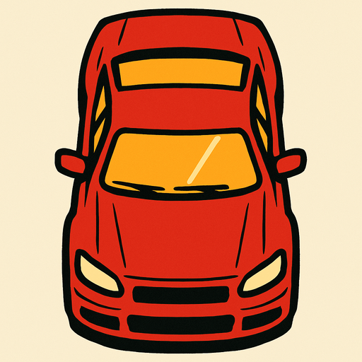Car, but vantage point from above.
In-Game asset.  2d.  High contrast.  No shadows