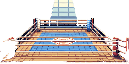 pixel art view from inside boxing ring, floor near middle of image
Single Game Texture. In-Game asset. 2d. Blank background. High contrast. No shadows.