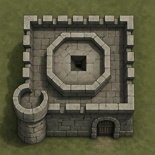 Askeri Kule, gerçekçi, üstten görünüm, yazısız.
In-Game asset.  High contrast.  No shadows