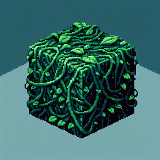 a dark green box surrounded by vines, pixel art
Single Game Texture. In-Game asset. 2d. Blank background. High contrast. No shadows.
