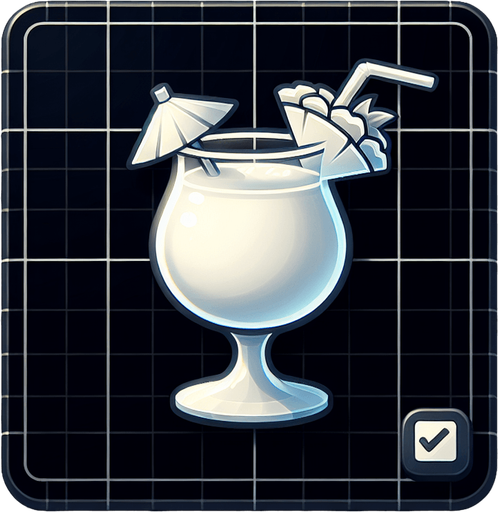 A nice glass of pina colada.
Single Game Texture. In-Game asset. 2d. Blank background. High contrast. No shadows.