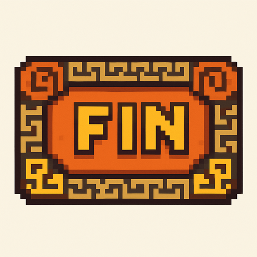 Hazme un boton pixelar azteca, que diga  Fin.
In-Game asset.  2d.  High contrast.  No shadows