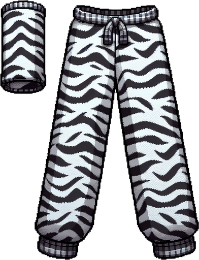 flannel zebra pyjamas.
Single Game Texture.  In-Game asset.  2d.  Blank background.  High contrast.  No shadows